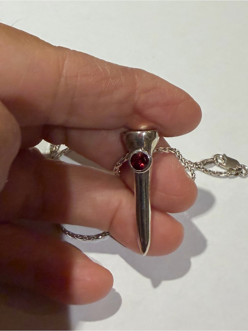Sterling Silver Red Garnet Spike Pendant Necklace